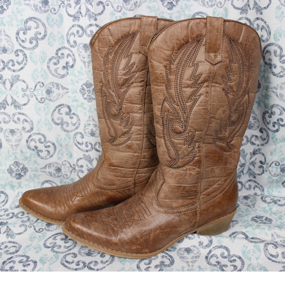 Coconuts Gaucho Western Cowboy Boots Women's Size 10M Brown Faux Leather‎
